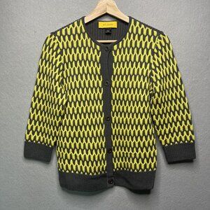 St. John Women's Gray & Yellow Wool Button-Front Cardigan Size XS